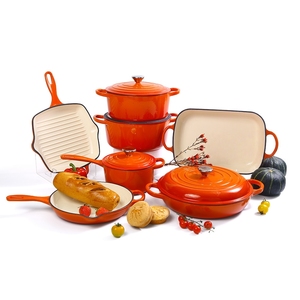 11 cái men gang Cookware Set với soong nướng hải sản chậu trong Màu Đỏ màu xanh lá cây màu xanh cam tùy chỉnh không tráng thiết kế - Product Image 1