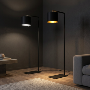 Lampadaire LED moderne de style européen à hauteur réglable, base E26/E27, abat-jour noir en forme de tambour, structure métallique pour salon et chambre à coucher - Product Image 2