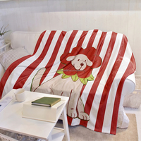 Fabrication de couvertures anime personnalisées sur mesure, rayées rouge et blanc, en flanelle polaire, pour la décoration des fêtes
