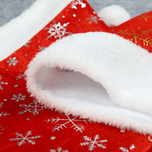 Chapeau de Noël en flanelle écologique de haute qualité, estampé or, avec impression de Père Noël, d'étoiles et de flocons de neige - Product Image 5