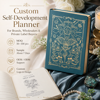 Carnet de planification personnel personnalisé à couverture rigide, vert sarcelle foncé, en PU, avec motif floral mythologique gaufré or, OEM ODM, faible MOQ