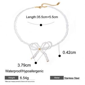Lindo Bowknot Diseño Cuentas de vidrio 18K Chapado en oro Collar de acero inoxidable Collar sin deslustre para niñas Diario - Product Image 6