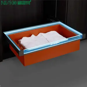 Wardrobe Kitchen Accessories Metal leather Clothing Laundry Storage Baskets Tray With Slides ,clothes organizer storage box