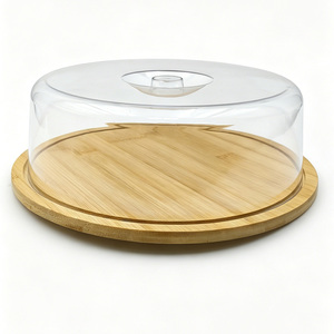 Boîte de rangement pour ustensiles de cuisine avec couvercle en PS, couvercle de conservation alimentaire en bambou, <span class=keywords><strong>plateau</strong></span> de présentation anti-poussière pour gâteaux en bambou - Product Image 3