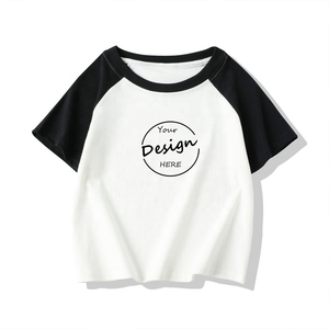 Deux couleurs dames basique manches raglan Crop hauts t-shirt brodé blanc encolure ronde bébé t-shirt femmes taille unique t-shirt - Product Image 5