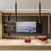 Console TV moderne minimaliste avec foyer électrique LED, meuble de rangement en bois sur pied, design écologique pour l'ameublement