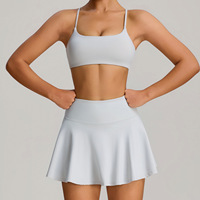 Bnice femmes 2 pièces ensembles jupe de Tennis soutien-gorge de sport Mini jupe Golf court Pickleball tenue athlétique robe d'entraînement avec poche porter