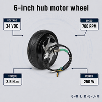 Moteur de moyeu électrique GOLDGUN 6 pouces 24V 250W 700 tr/min 3,5 Nm pour robots AGV/AMR, robots de service et chariots de livraison intérieurs