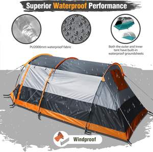Tente de <span class=keywords><strong>camping</strong></span> familiale tunnel OEM 4 personnes, 2 portes, double bâche imperméable, véranda avec moustiquaire, abri extérieur 4 saisons, vente en gros - Product Image 2