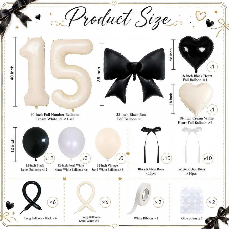 Number 10 Ribbon Custom Party Balloon Set Decorations Beige 40 Inch Number and Heart ...