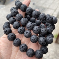 Atacado Handmade Clássico Pedra Natural Pulseira Elástica 6/8/10/12 milímetros Round Black Lava Pulseira para difusor do Óleo essencial