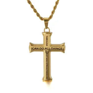 Engraved characters gold christian jewelry charm cross pendant custom supported