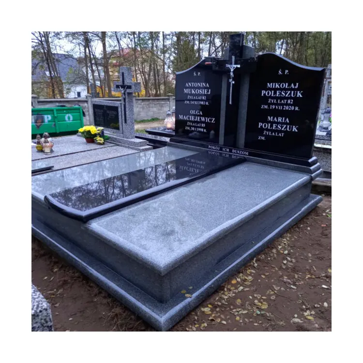 European Style Tombstone Monument Black Granite Marble Polished High Base Memorial Headstone