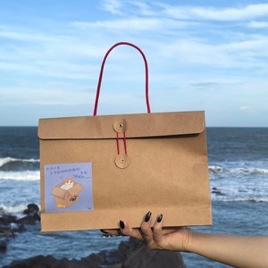 Tas kertas Kraft coklat kustom kantung pegangan kemasan permen kue kopi tas hadiah cetak Logo personal - Product Image 1