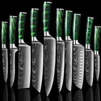 Ensemble de couteaux de cuisine à motif Laser damas, en acier inoxydable à haute teneur en carbone 7Cr17, ensemble de couteaux de Chef tranchants Santoku, meilleure vente, 10 pièces