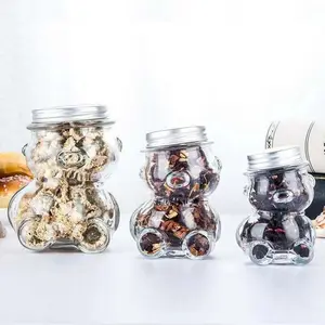 fancy special shape teddy bear shaped glass bottle Frasco De Miel Forma De Oso Jar with decorative lug lid