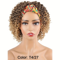 Perruque bandeau bouclée crépue de 14 pouces, perruque afro bouclée ombrée avec foulard, perruques turban synthétiques naturelles et moelleuses pour femmes