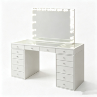 Table de toilette moderne en MDF avec miroir sur pied éclairé par LED, grand rangement, table de maquillage avec 10 tiroirs, meubles de chambre à coucher