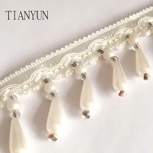 New Developed Pearl Beaded Cream Tassel Trim Fringe For Curtain Dress