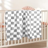 Couverture de poussette en chenille grise et blanche à carreaux, tricotée en polyester, rectangulaire, pour la crèche et les voyages