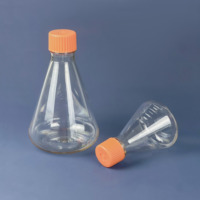 Frasco Erlenmeyer de boca ancha con tapa sellada y ventilada, botella de plástico estéril de PC con tapa de rosca