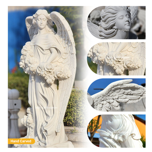 Statue d'ange en marbre <span class=keywords><strong>blanc</strong></span> sculptée à la main par MILY, taille réelle, grande sculpture en <span class=keywords><strong>pierre</strong></span> naturelle pour jardin extérieur, parc, villa, aménagement paysager - Product Image 3