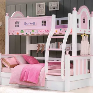 Однотонная деревянная мебель для дома в стиле замка, детская двухъярусная кровать