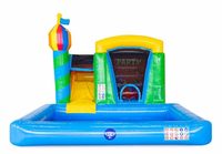 Toboggan aquatique gonflable double piste en PVC personnalisé pour usage commercial extérieur avec piscine, modèle IB101