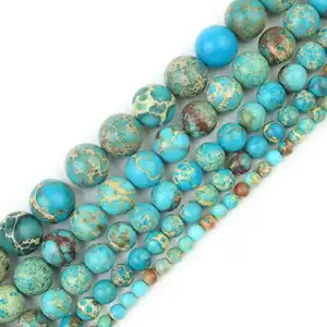 4/6/8/10/12MM manik batu alam Turquoise batu Redalite Imperial Jasper bulat manik-manik longgar untuk membuat perhiasan