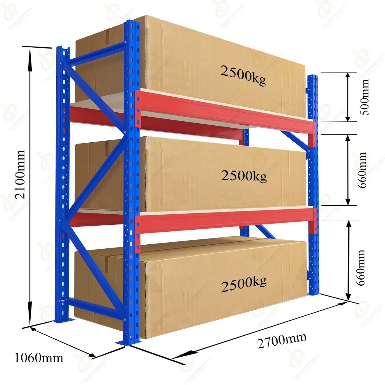 Rayonnage d'entrepôt robuste de haute qualité portant des étagères de stockage de 2500 KGS