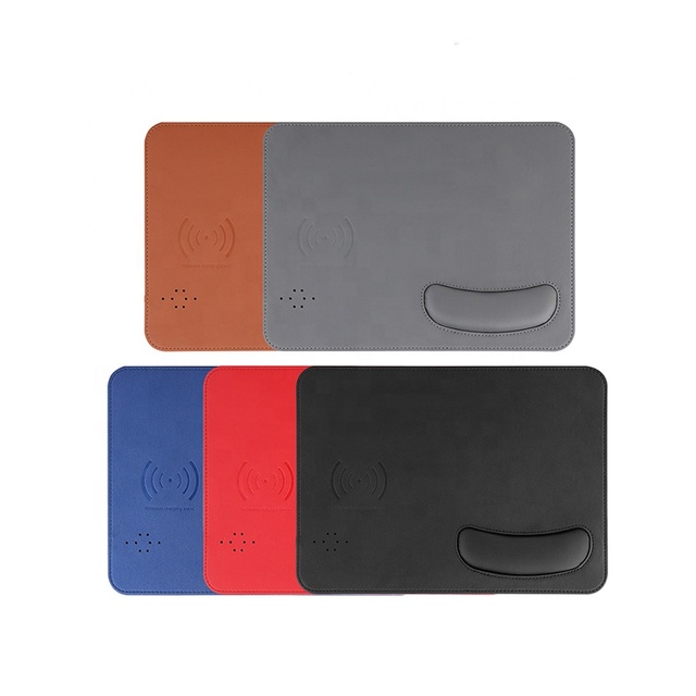 Factory Custom Factory Custom Wireless Charger 15W Fast Wireless Charging PU Leather Mouse Pad with Wrist Rest Support