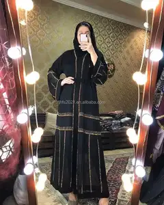 2022 최신 디자인 럭셔리 라인 석 다이아몬드 abaya hijab 쉬폰 두 조각 세트 이슬람 의류 kaftan 스타일 이슬람 드레스