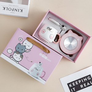 New Arrival Usb Heated Coffee Mug Warmer Gift Set Cute Cat Coffee Mug with Warmer - Product Image 1