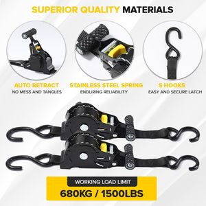 Sangles à cliquet rétractables automatiques ultra-résistantes (polyester, résistance à la rupture de 1500 lb) pour le maintien des VTT/bateaux/motocyclettes - Product Image 3
