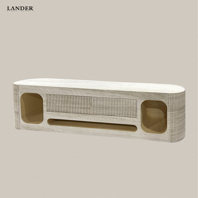 LANDER STONE Natural Travertine TV Stand and Coffee Table Set Modern Side Console Tables for Home and Dining Room