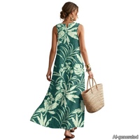 Robe longue d'été sans manches OEM pour femme, en lin, ample et élégante, avec imprimé floral hawaïen, style décontracté
