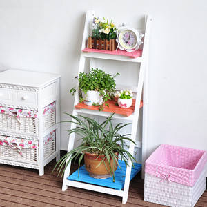 מדפים סולם עץ, מוצק מתלה תצוגת סיר פרח עץ - Product Image 5