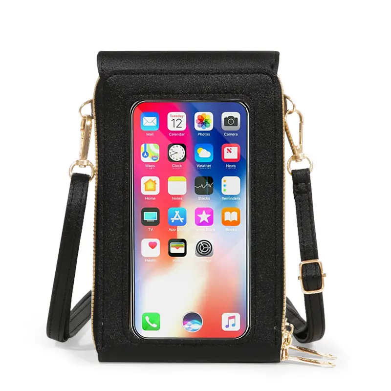 New Women's Retro Style PU Leather Mobile Phone Wallet Single Strap Solid Color Fashionable Single Handle Shoulder Bag