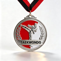 Médaille de sport de Taekwondo personnalisée en alliage de zinc plaqué or avec émail souple et cordon de sublimation