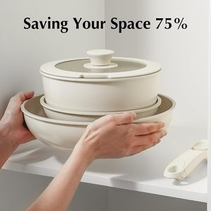 Batterie de cuisine antiadhésive en céramique chaude <span class=keywords><strong>TikTok</strong></span> avec poignée amovible, casseroles et poêles non toxiques et écologiques - Product Image 2