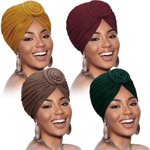 Lot de 5 turbans africains ethniques en satin de soie pour femmes, bonnets <span class=keywords><strong>chimio</strong></span> pour perte de cheveux, chapeaux d'<span class=keywords><strong>hiver</strong></span> pour fêtes, pré-tricotés et ajustables - Product Image 6