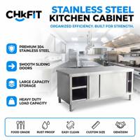 Armoire de cuisine professionnelle en acier inoxydable avec portes coulissantes - Table de travail robuste avec rangement pour restaurant et hôtel