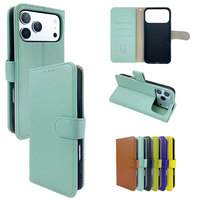 Étui portefeuille à rabat en PU grain litchi pour iPhone 18 Pro Max, style uni, avec boucle magnétique, porte-cartes, support et protection antichoc