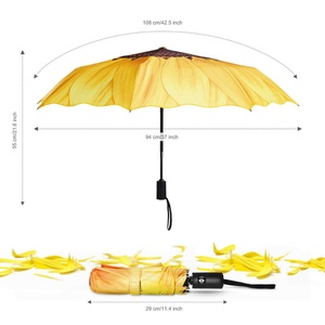 21" Full Auto 3 Folding Airtel Customized Flower Shape Sunflower <b>Umbrella</b> for Lady - Product Image 5