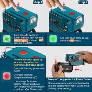Inversor de Corriente de 18V CC a 110V CA, 200W, Portátil, Onda Sinusoidal Modificada, Puerto <span class=keywords><strong>USB</strong></span> Tipo-C, Compatible con Baterías de 18V - Product Image 5