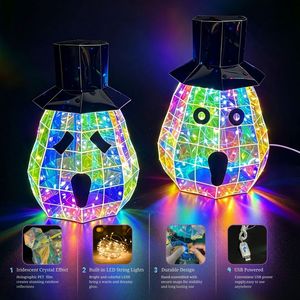 ของตกแต่งฟักทองทรงปริซึมสีรุ้งสะท้อนแสง 3 มิติ ไฟ LED แสงรุ้ง ของขวัญฮาโลวีนสุดพิเศษสำหรับตกแต่งบนโต๊ะ - Product Image 4
