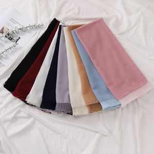 Zifeng ผ้าพันคอยาวผ้าชีฟองมุกแบบยับง่ายฮิญาบติดลูกไม้ลายลิ่มสไตล์ใหม่ - Product Image 1