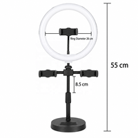 Anneau lumineux LED de 10 pouces avec support de bureau et 3 supports pour téléphone, lumière selfie USB à intensité réglable pour le streaming en direct, la vidéo et le maquillage