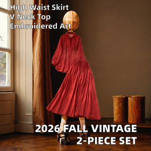 Conjunto de 2 piezas tejido vintage casual sólido para mujer, top y faldas ajustadas de cintura alta, trajes de jogging, venta al por mayor, otoño 2026 - Product Image 2