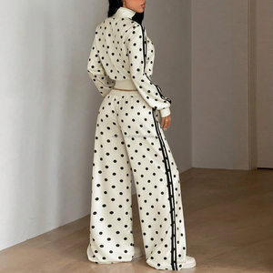 <span class=keywords><strong>Pantaloni</strong></span> da donna personalizzati OEM a pois, stile vintage <span class=keywords><strong>con</strong></span> strisce laterali, a gamba larga, vestibilità comoda, <span class=keywords><strong>con</strong></span> coulisse, per il tempo libero - Product Image 5